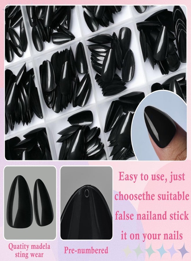 LuckForever 360pc Almond Press on Nails Short Fake Nails Black Glue on Nails XS Short Acrylic Nails Press ons Nail Almond Artificial Fingernails Black False Nails Tips with Nail Glue Adhesive File - Image 4